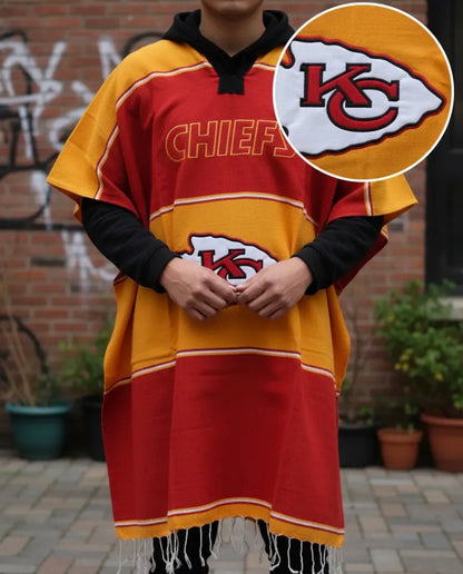 Kansas City Chiefs Jorongo Sarape Hoodie Artesanal Mexican Poncho