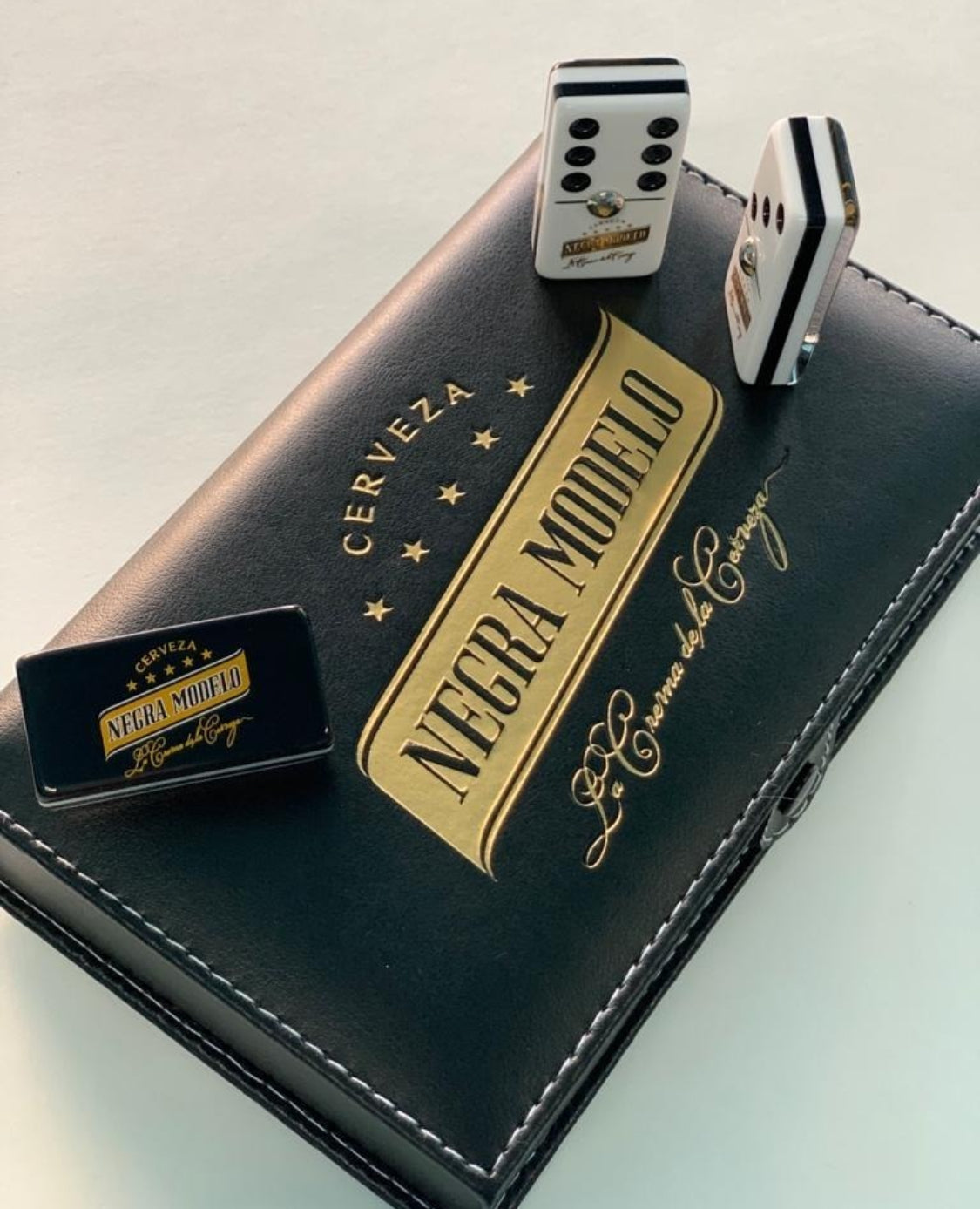 Dominoes Set Cerveza Negra Modelo In Faux Leather Case Domino