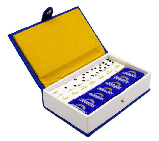 Professional Dominoes Set + Cubilete Los Angeles Chargers in Faux Leather Box
