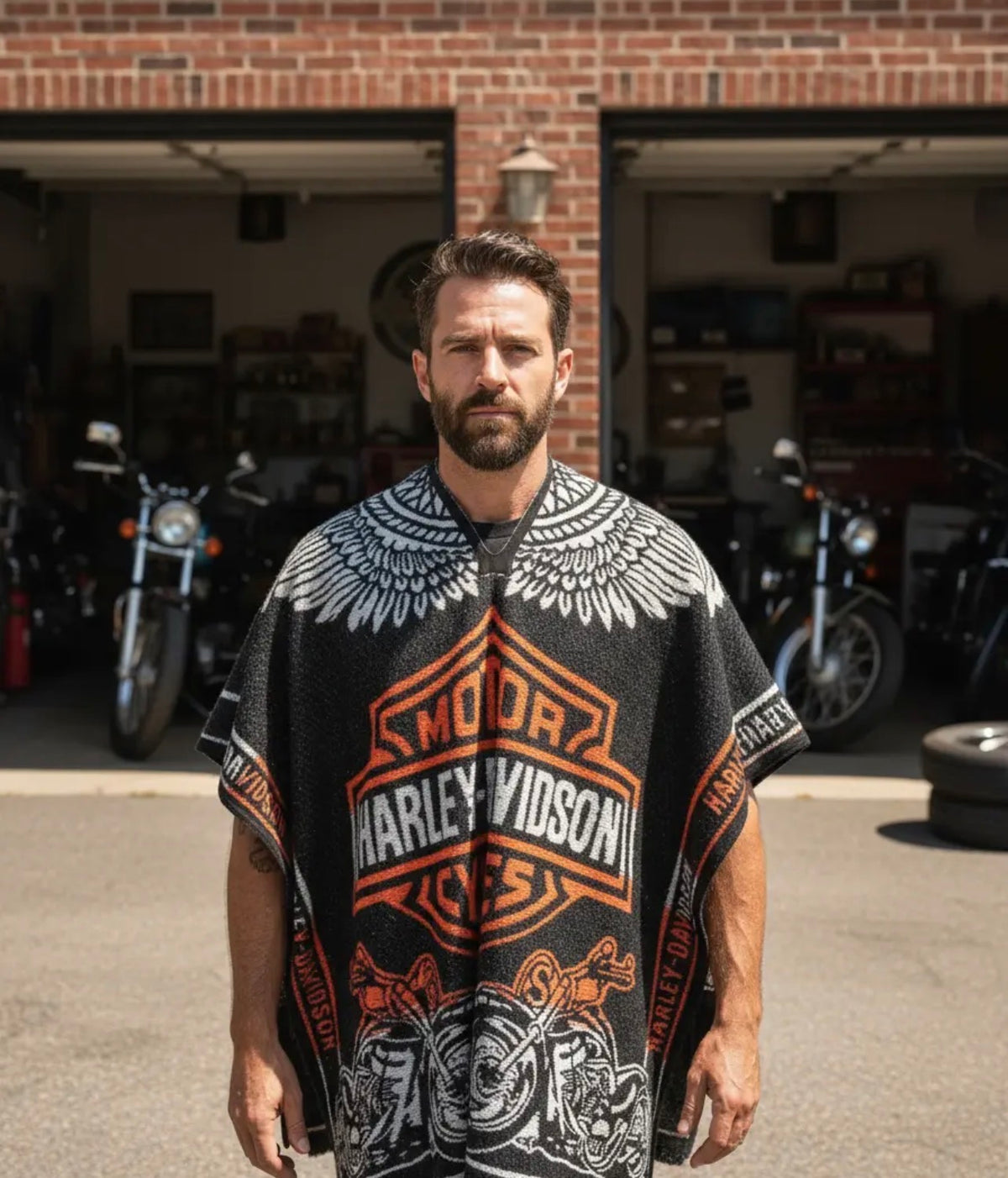 Harley Davison Jorongo Sarape Hoodie Artesanal Mexican Poncho