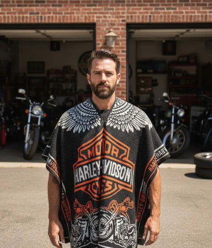 Harley Davison Jorongo Sarape Hoodie Artesanal Mexican Poncho