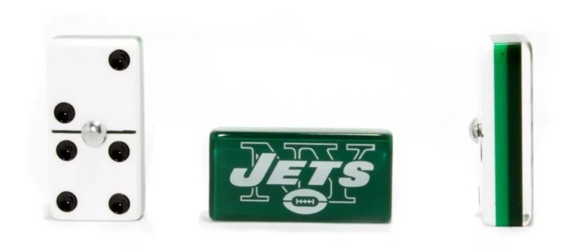 Dominoes Set + Cubilete New York Jets in Faux Leather Box. Dice set