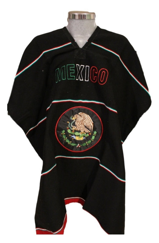 Selección Mexicana Jorongo Sarape Mexican Poncho Artesanal Winter Black