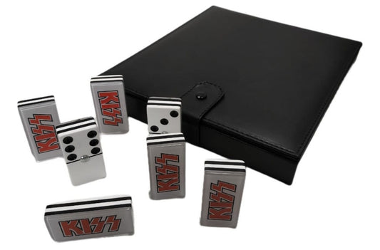 Kiss Band Dominoes Set in Faux Leather Case Domino Rock and Roll