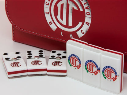 Dominoes Set Diablos Rojos De Toluca in Faux Leather Box Domino