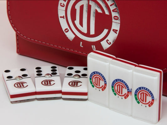 Dominoes Set Diablos Rojos De Toluca in Faux Leather Box Domino