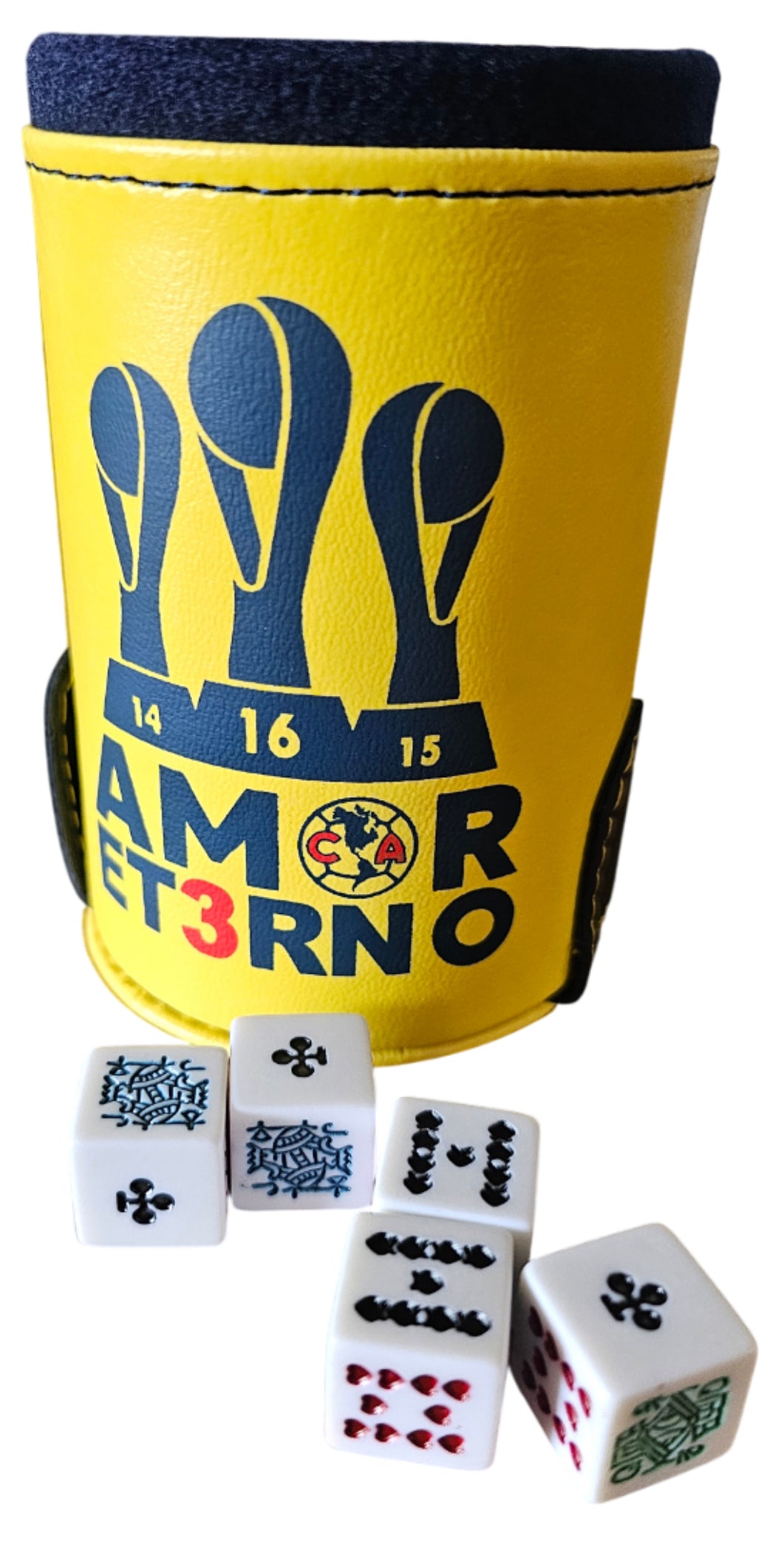 Dominoes Aguilas Del America: Domino + Cubilete Tricampeon In Faux Leather Case