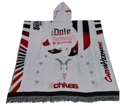 Chivas Guadalajara Jorongo Sarape Hoodie Artesanal Mexican Poncho White