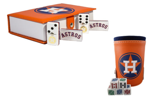 Professional Dominoes Set Cubilete Houston Astros in Faux Leather Box Space City