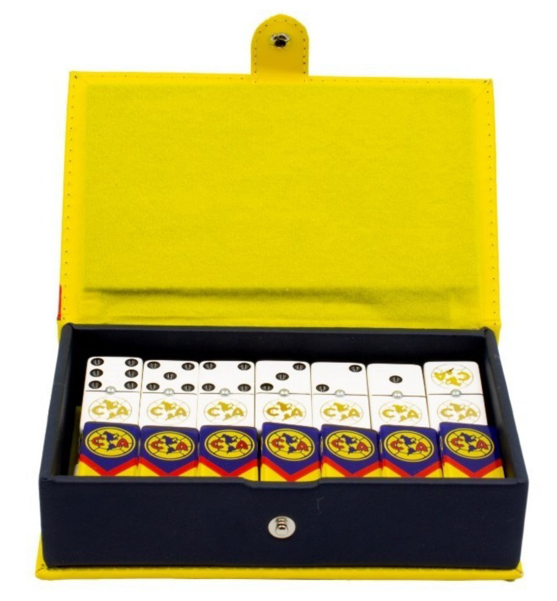 Dominoes Aguilas Del America: Domino + Cubilete Tricampeon In Faux Leather Case