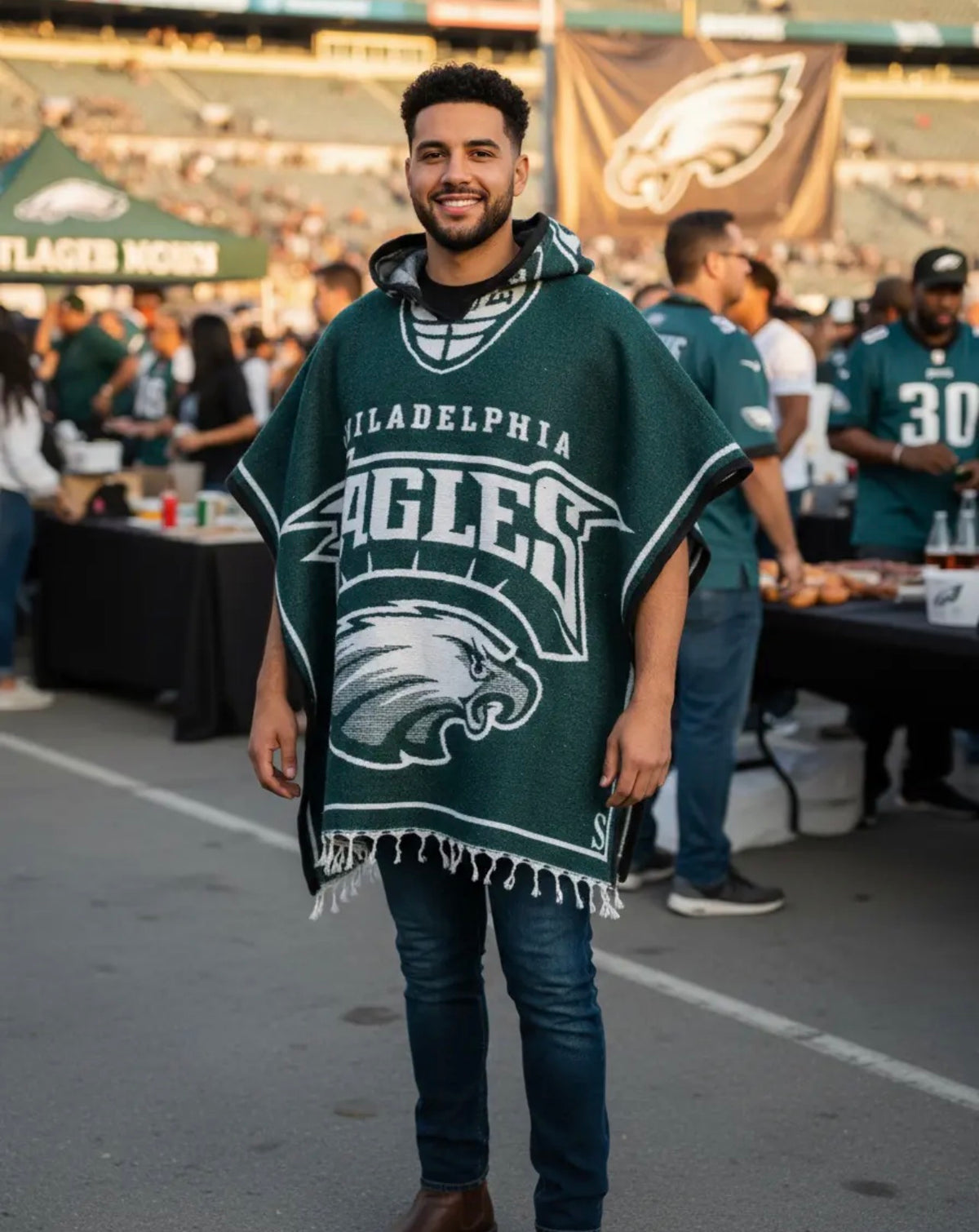 Philadelphia Eagles Jorongo Zarape Hoodie Artesanal  Mexican Poncho