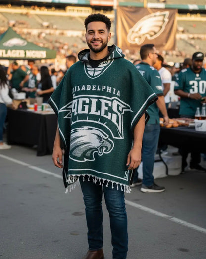 Philadelphia Eagles Jorongo Zarape Hoodie Artesanal  Mexican Poncho