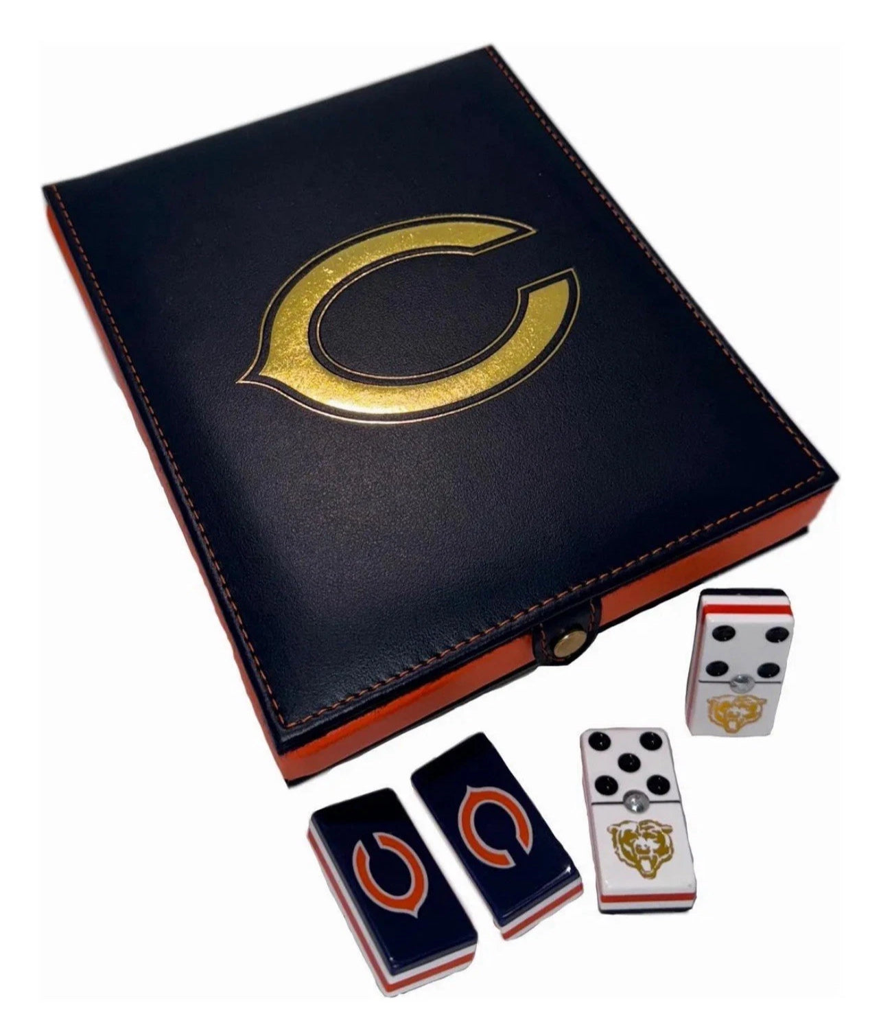 Dominoes Set Chicago Bears With Faux Leather Case Domino