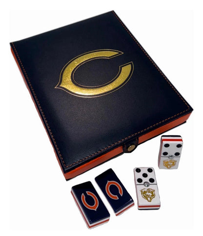 Dominoes Set Chicago Bears With Faux Leather Case Domino