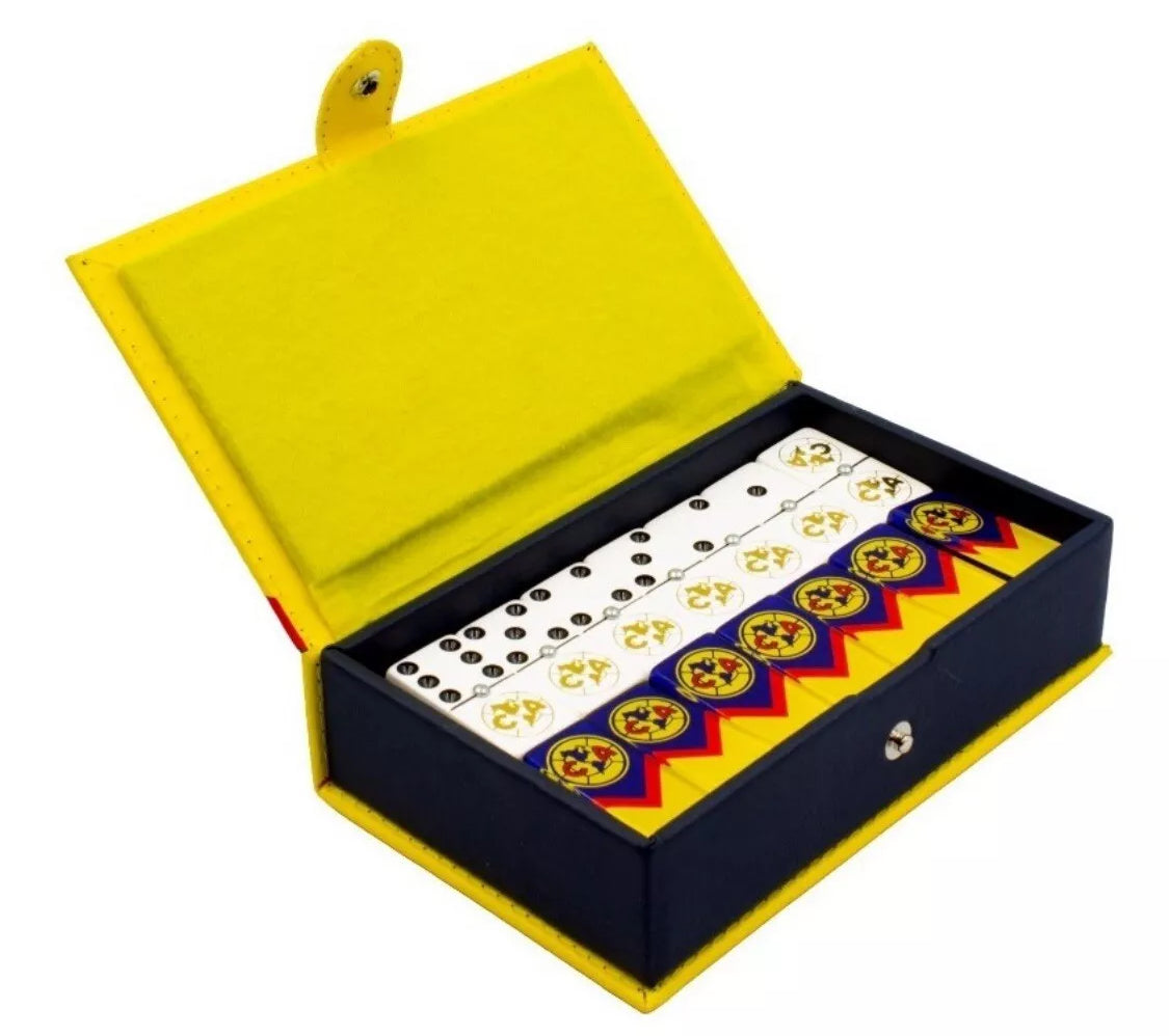 Dominoes Casino Set Aguilas Del America: Domino + Cubilete In Faux Leather Case