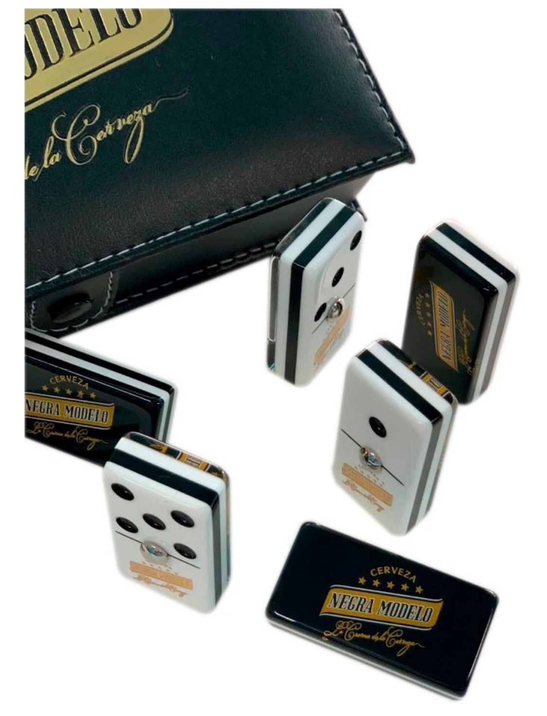 Dominoes Set Cerveza Negra Modelo In Faux Leather Case Domino