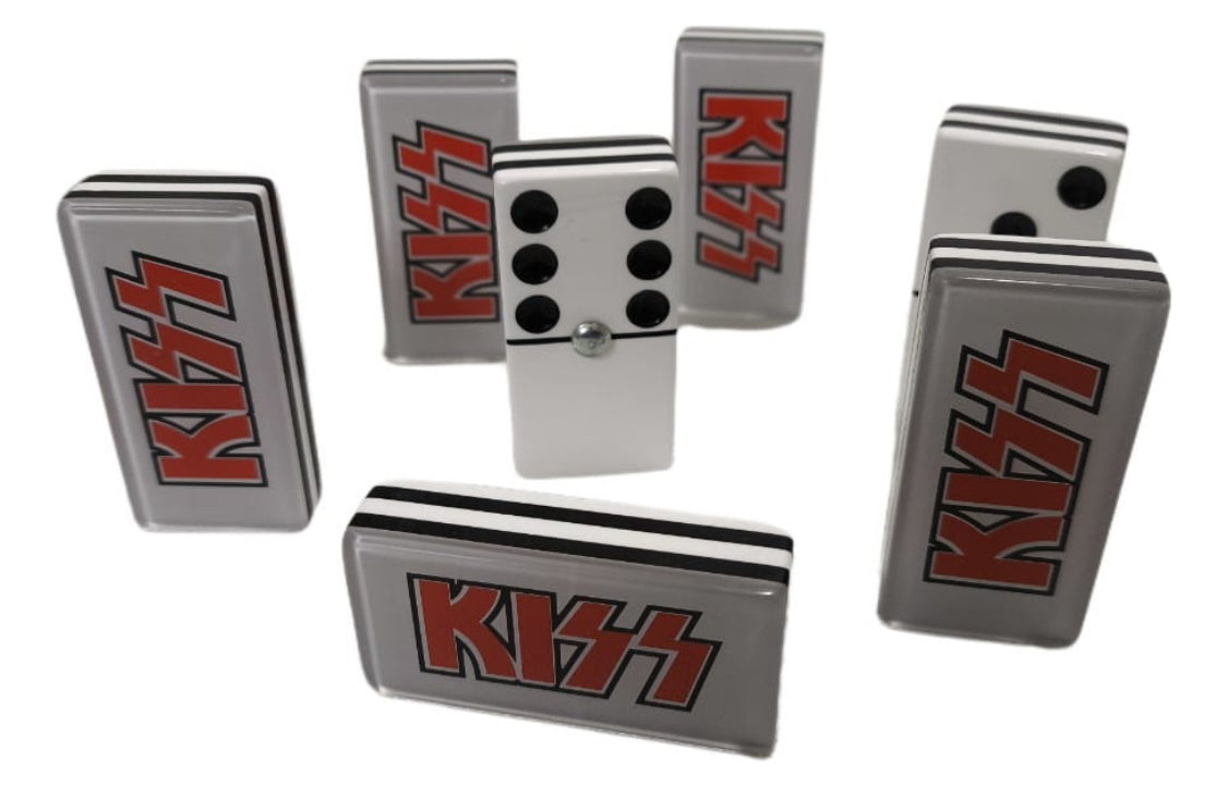 Kiss Band Dominoes Set in Faux Leather Case Domino Rock and Roll