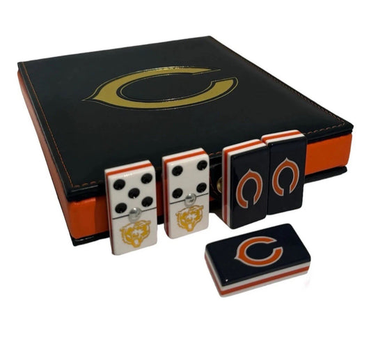Dominoes Set Chicago Bears With Faux Leather Case Domino