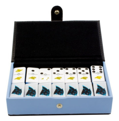 Dominoes Set Carolina Panthers in Black Faux Leather Case.