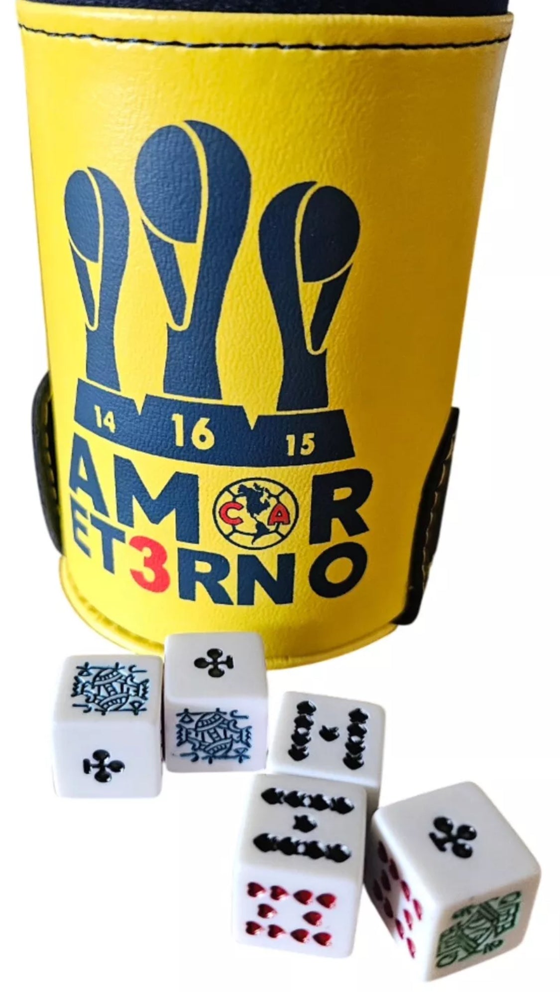 Dominoes Casino Set Aguilas Del America: Domino + Cubilete In Faux Leather Case