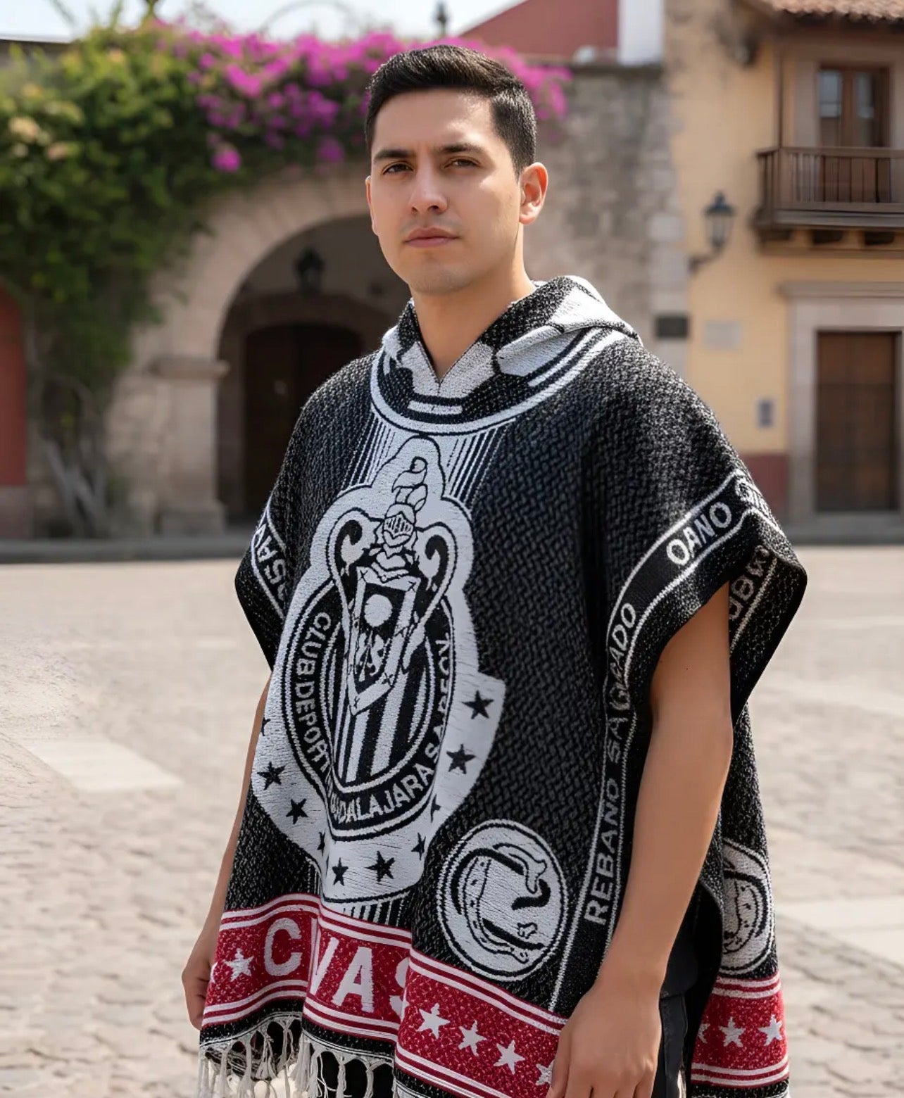 Chivas Guadalajara Jorongo Sarape Hoodie Artesanal Mexican Poncho Blue