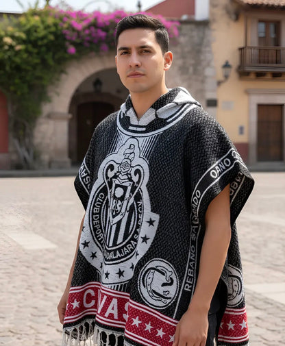 Chivas Guadalajara Jorongo Sarape Hoodie Artesanal Mexican Poncho Blue