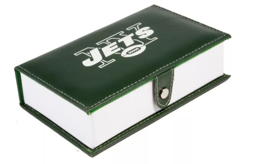 Dominoes Set + Cubilete New York Jets in Faux Leather Box. Dice set