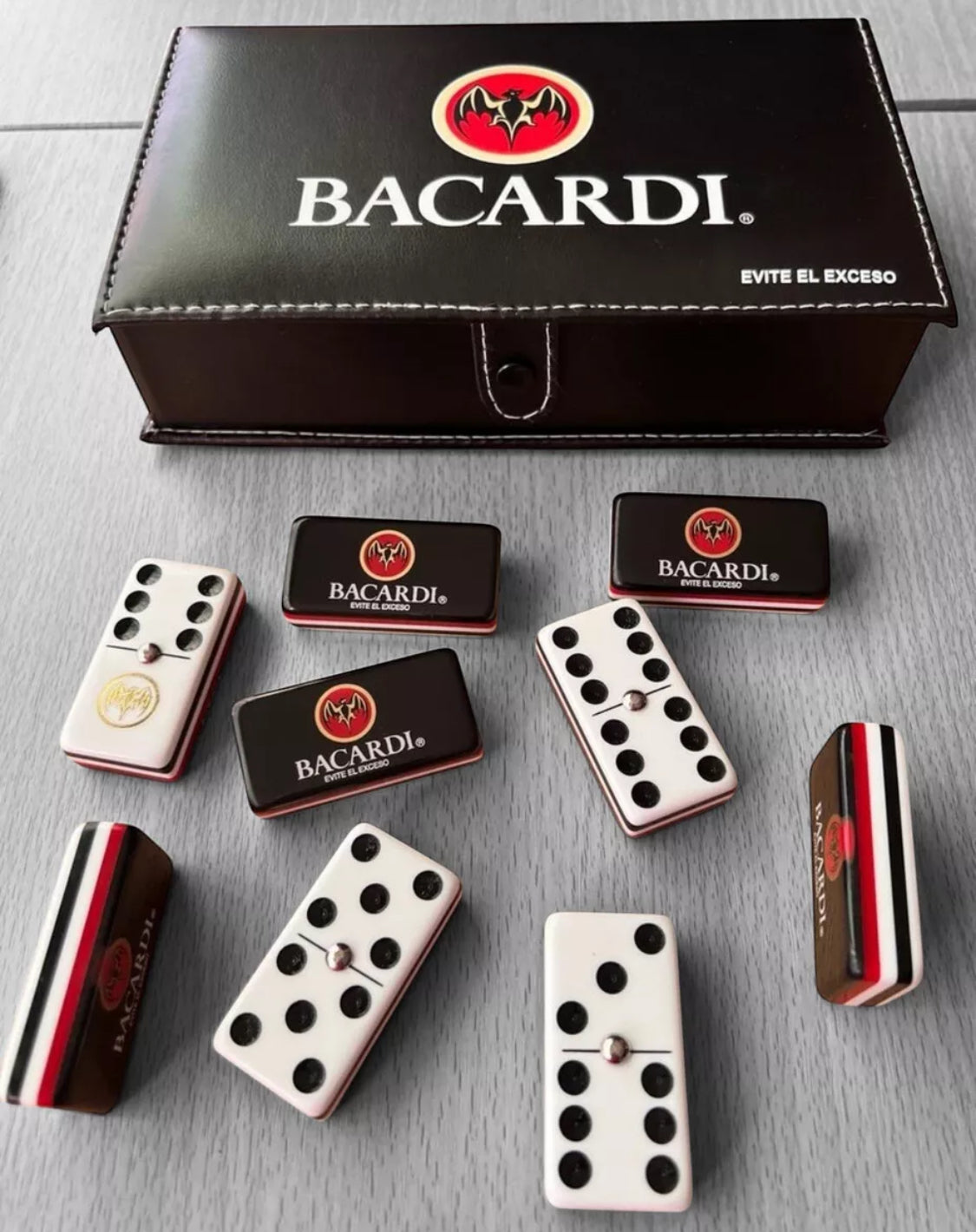 Dominoes Set Bacardi in Faux Leather Case Domino.