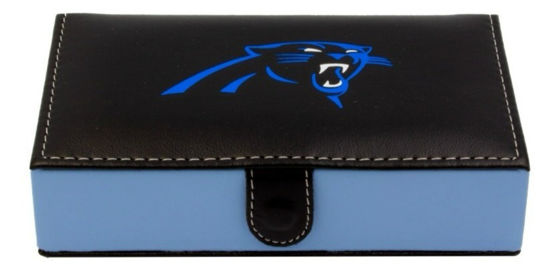 Dominoes Set Carolina Panthers in Black Faux Leather Case.