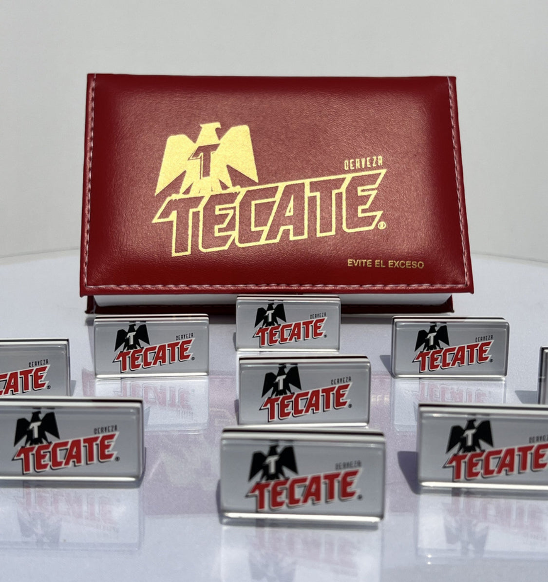 Dominoes Set Cerveza Tecate + Carta Blanca in Faux Leather Case Domino + Cubilete Dice Set