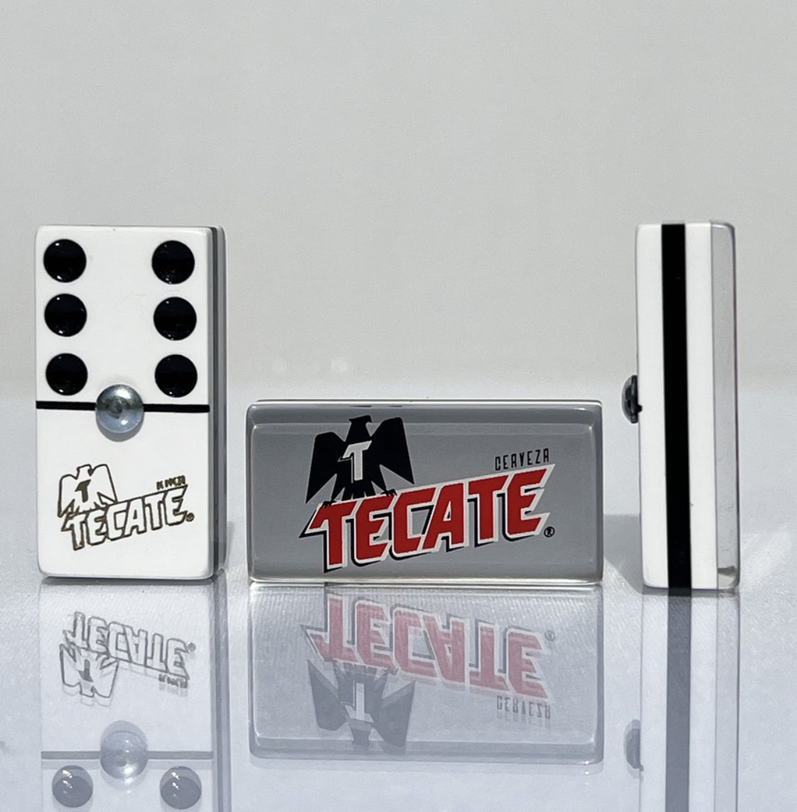 Dominoes Set Cerveza Tecate + Carta Blanca in Faux Leather Case Domino + Cubilete Dice Set