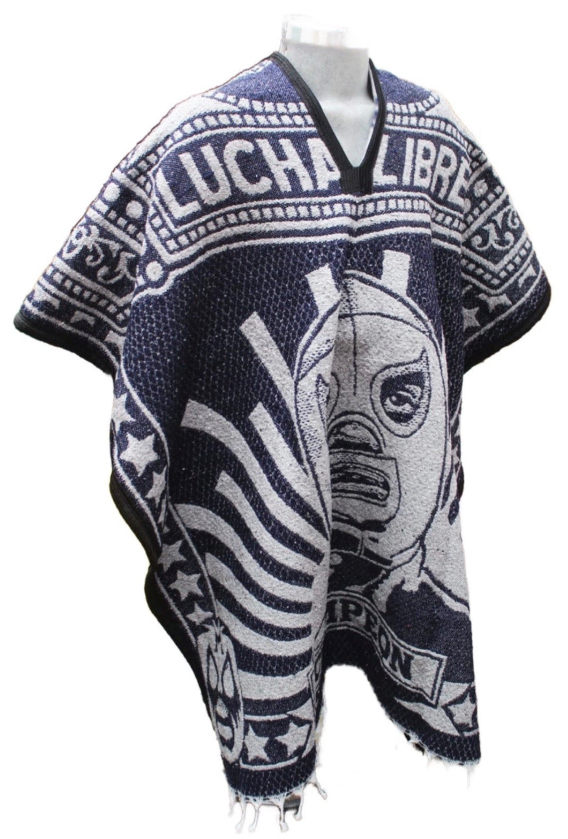 Lucha Libre Santo Blue Demon Jorongo Sarape Artesanal Mexican Poncho