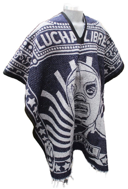 Lucha Libre Santo Blue Demon Jorongo Sarape Artesanal Mexican Poncho
