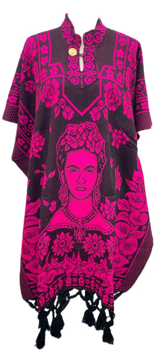 Frida Calo Hot Pink Jorongo Sarape Artesanal  Beautiful Mexican Ladies Poncho Elegant