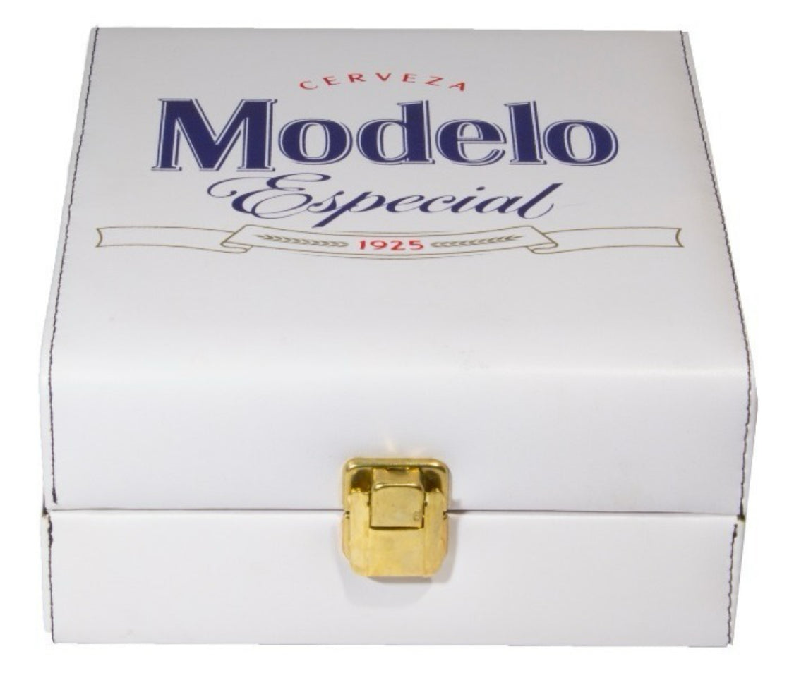 Dominoes Casino Cerveza Modelo Especial Dominoes Set, Cubilete, 2 Barajas/Cards