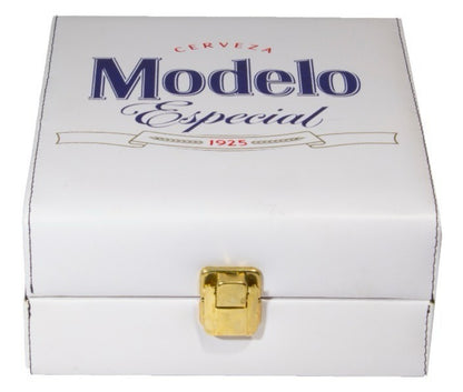 Dominoes Casino Cerveza Modelo Especial Dominoes Set, Cubilete, 2 Barajas/Cards