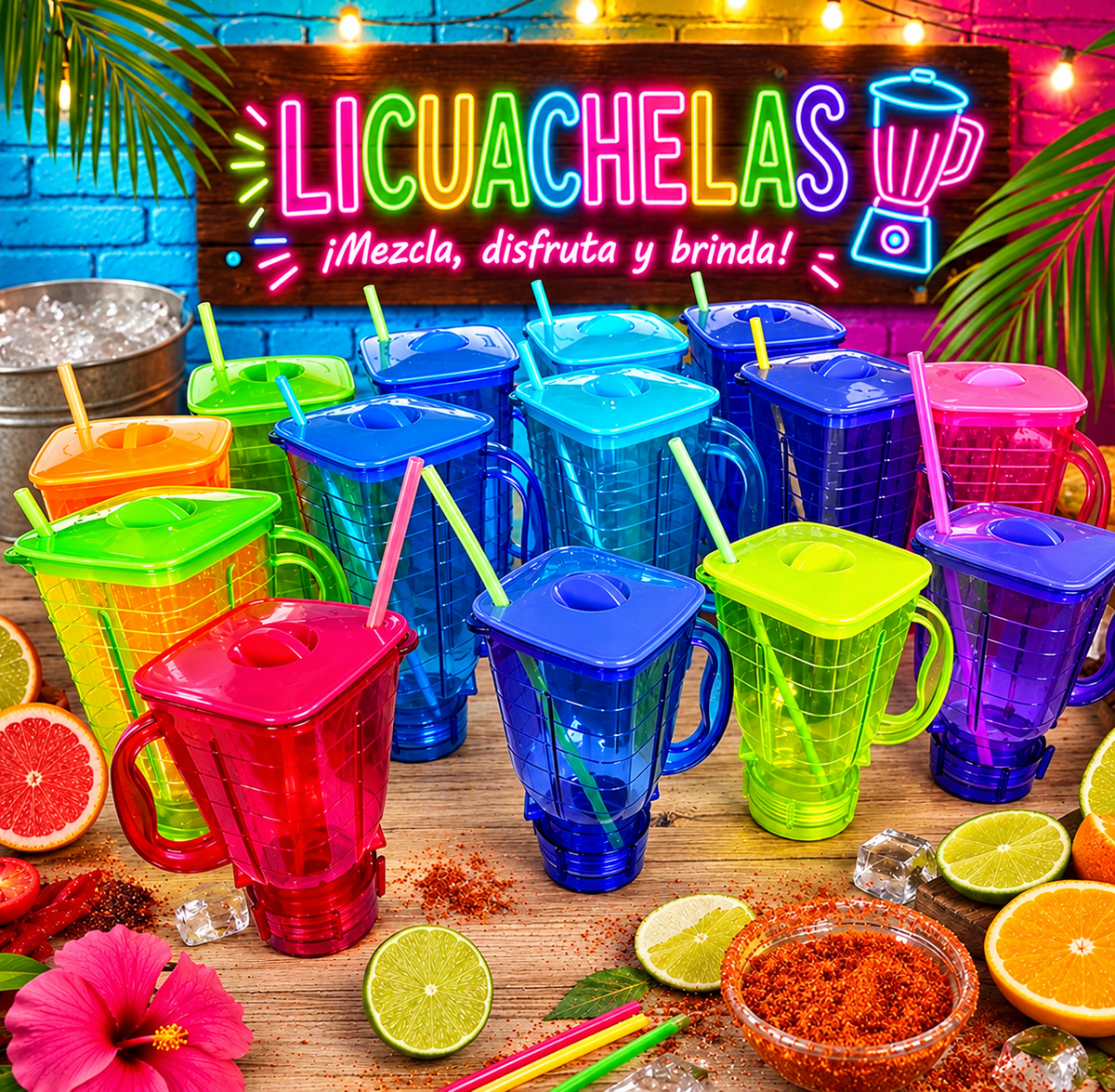 Licuachela Blender Cups Vasos Micheladas 1250ml Neon Party Cups (30 Vasos)