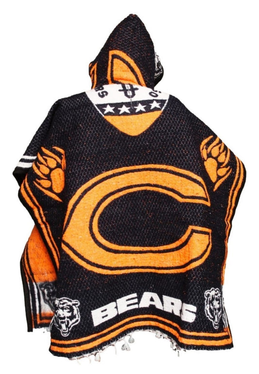 Chicago Bears Jorongo Sarape Hoodie Artesanal  Mexican Poncho