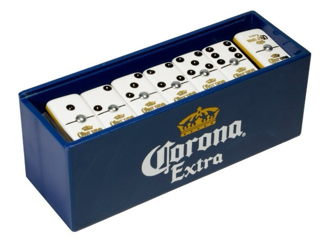 Domino Set "Corona Extra" in Blue Plastic Case