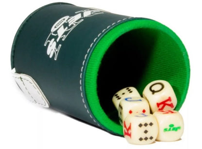 Dominoes Set + Cubilete New York Jets in Faux Leather Box. Dice set