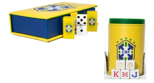 Dominoes Set Cubilete Brazilian Football Confederation Faux Leather Case Domino
