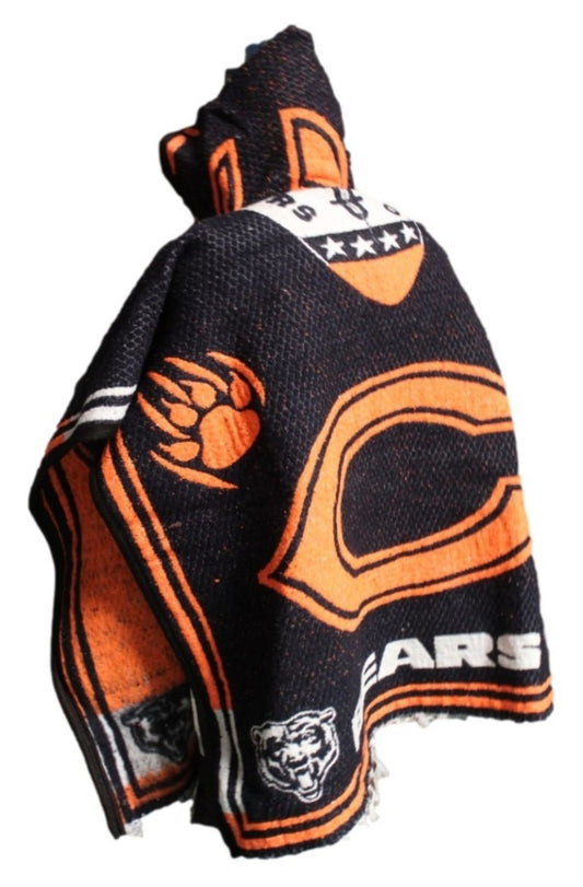 Chicago Bears Jorongo Sarape Hoodie Artesanal  Mexican Poncho