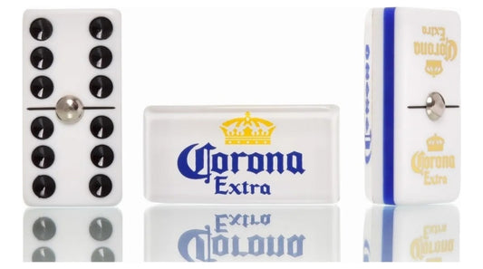Dominoes Set Cerveza Corona in Blue Faux Leather Box Domino