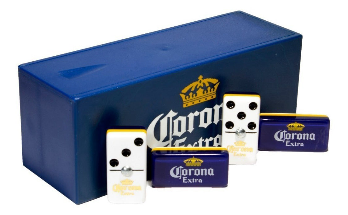 Domino Set "Corona Extra" in Blue Plastic Case