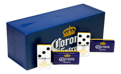 Domino Set "Corona Extra" in Blue Plastic Case