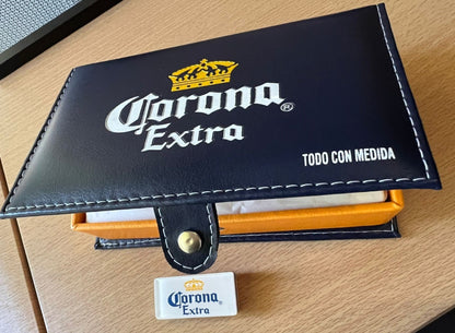 Dominoes Set Cerveza Corona in Blue Faux Leather Box Domino