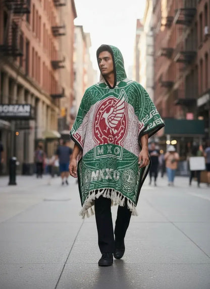 Selección Mexicana World Cup Mexico Jorongo Sarape Mexican Poncho Artesanal Copa del Mundo Hoodie Green