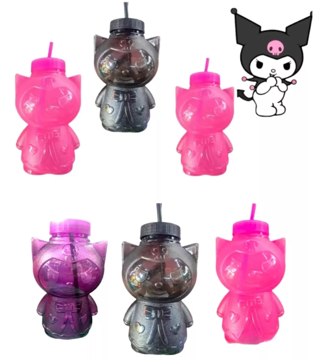 Kuromi Kitty chela Popote Cup Vaso Michelada Party 1L Random Colors (10 Cups)