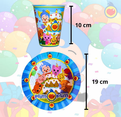 20 Guests Invitados Party Kit 80 Pcs. Vasos, Platos Dulceros y Broches Payasito