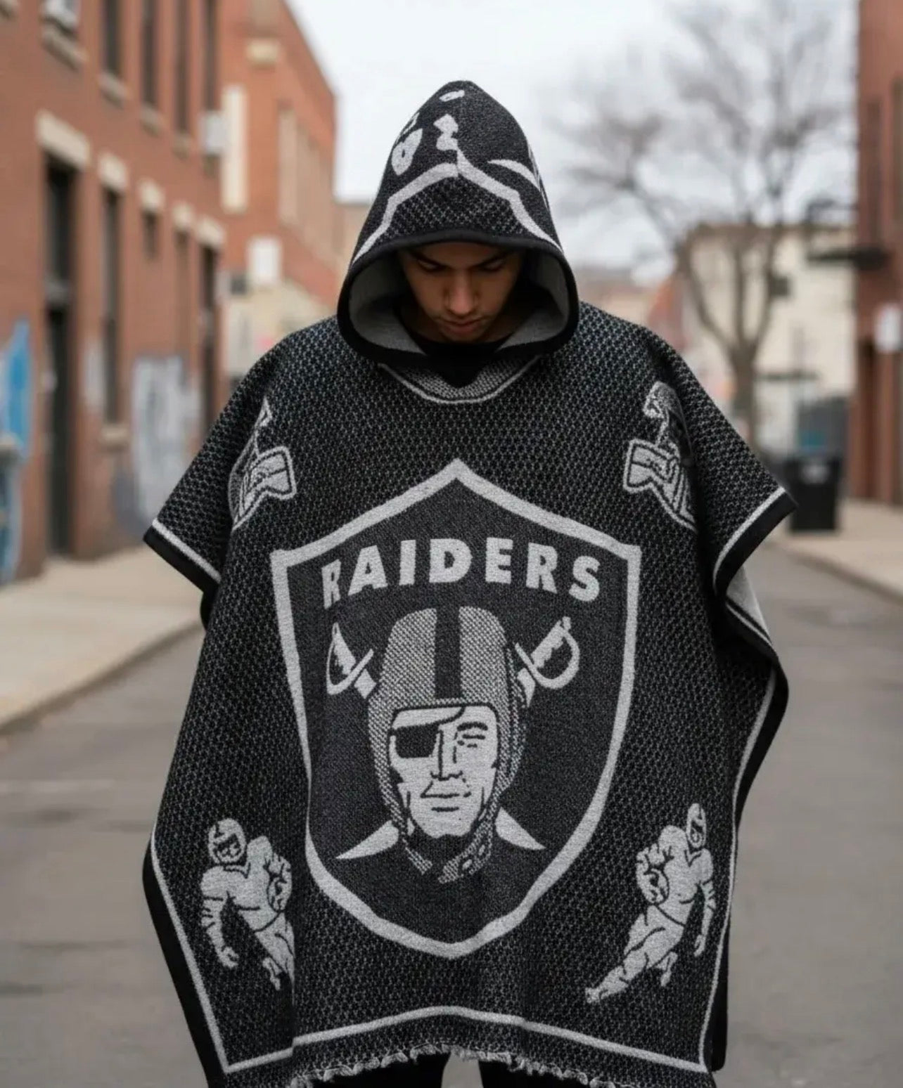 Las Vegas Raiders Jorongo Sarape Poncho Artesanal Winter Hoodie Thicker